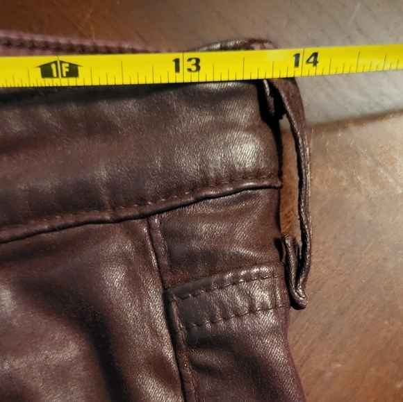 AG Super Skinny Burgundy Red Coated Faux Leather Jeans. - Picture 10 of 12